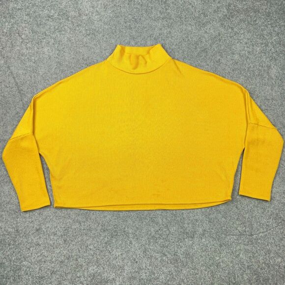 Melrose and Market Sweater Womens Large Gold Yellow Cropped Drop Shoulder Ribbed - Picture 1 of 10